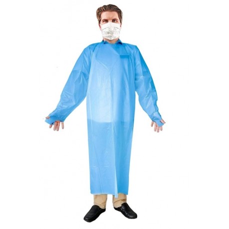 EINSEO Disposable Blue Robes. Pack of 15 Adult Clothing Regular. CPE Robes with Long Sleeves, Waist Ties, Apron-Style Neck. Over-The-Head, Open-Back Coats. Poly Coated Clothing.