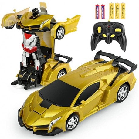 Remote Control Car Transforming Robot, Wovzi Transform Car Robot with One Button Transformation and 360 Degree Rotating Drifting, RC Cars Robot Toys for Kids Boys and Girls