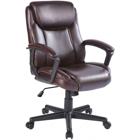 Yiziren Office Chair Spring Cushion Mid Back Executive Desk Chair with Arms PU Leather 360 Swivel Task Chair with Wheels Lumbar Support (Brown)