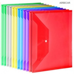 AIRBECAR 12 Pack Clear File Bags Document Folders Document Organizers with Snap Button in 6 Assorted Colors for Document Stationery Tools Organization
