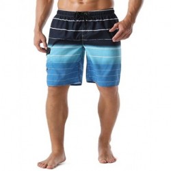 Han Yuan Men's Swim Trunks Colortful Striped Beach Board Shorts with Lining