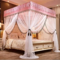 OVGF 4 Corners Lightproof Bed Curtain - LightPink Bed Canopy for Girls - Solid Color Mosquito Net 