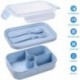 OJKET Bento Box for Kids Lunch Containers with 4 Compartments Kids Bento Lunch Box Microwave/Freezer/Dishwasher Safe (Flatware Included,Light Blue) 