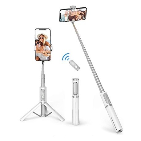 Nabelisen Bluetooth Selfie Stick Tripod, Extendable 3 in 1 Aluminum Selfie Stick with Wireless Remote and Tripod Stand 270 Rotation for iPhone 12/11 Pro/XS Max/XS/XR/X/8/7, Samsung and Smartphone White