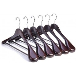 OBRADOYA Mahogany Wooden Suit Hangers - 6 Pack - Wood Coat Hangers,Jacket Outerwear Shirt Hangers,Glossy Finish with Extra-Wide Shoulder, 360 Degree Swivel Hooks & Anti-Slip Bar with Screw