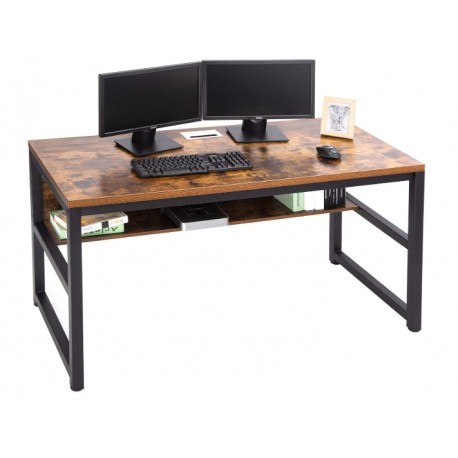 Smisan  Computer Desk with Bookshelf/Metal Desk Grommet Hole Cable Cover (Industrial/Rustic Brown)