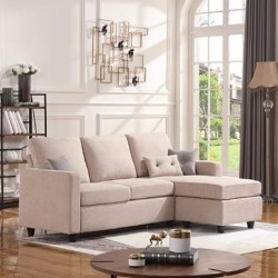Vasacava onvertible Sectional Sofa Couch, L-Shaped Couch with Modern Linen Fabric for Small Space Dark Beige