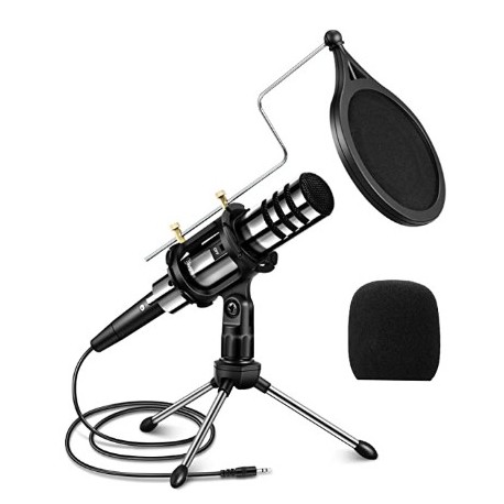 DDIKAA Recording Microphone, DDIKAA 3.5mm Condenser Microphone Plug and Play, PC Microphone with Filter Suitable for Podcasting, Voice Recording, Skype, YouTube, Games, Laptop, Computer, Phone