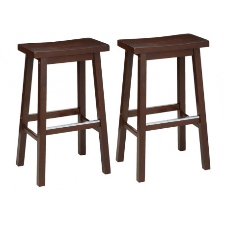 ririyi Classic Solid Wood Saddle-Seat Kitchen Counter Stool with Foot Plate 29 Inch, Walnut, Set of 2