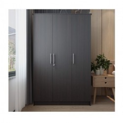 BaoPin Bedroom Armoire Wardrobe Wooden Closet Clothes Cabinet Storage with 3 Doors, Shelves, Hanging Rod, Wood Wardrobe Closet with Lock for Bedroom, Finish in Dark Brown