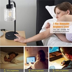 KERZZIL Touch Lamps, Dimmable Glass Lampshade Design Table Lamp Built-in Dual USB Ports and 3- Prong AC Outlet Modern Vintage Nightstand Lamps with Edison 7W LED Bulbs Ideal for Bedroom