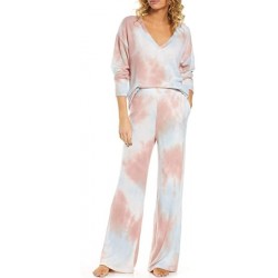 HYzgb Womens Tie Dye Print Pajamas Set Long Sleeve Tops and Pants Pocketed Pjs Joggers Sleepwear Loungewear
