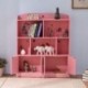 VeinSpeed Kids Large Bookcase with DIY Sticker Book and Toy Storage Organizer Bookshelf with 4 Layers and Doors for Girls Boys Bedroom (Pink)