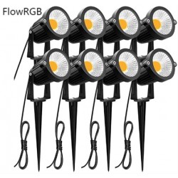 FlowRGB 5W LED Landscape Lights 12V 24V Garden Lights Waterproof Warm White Walls Trees Flags Outdoor Landscape Spotlights with Stakes (8 Pack)
