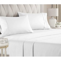 YECGAA Queen Size Sheet Set - 4 Piece Set - Hotel Luxury Bed Sheets - Extra Soft - Deep Pockets - Easy Fit - Breathable & Cooling Sheets - Wrinkle Free - Comfy - White Bed Sheets - Queens Sheets – 4 PC