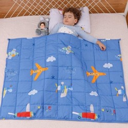 Ferdeh 5 lbs Weighted Blanket for Kids | 36"x48" | Weighted Blanket with 100% Cotton Premium Glass Beads | Perfect for Toddler Children from 30 to 60 lbs, Blue Airplane