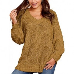 SDOHIG Women’s Winter Fuzzy Popcorn Sweater V Neck Long Sleeves Loose Fit Sweatshirt Solid Tops Pullover