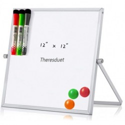 Theresduet 12” x 12” Small Magnetic Dry Erase White Board Mini Portable Dual-Sided Desktop Whiteboard Easel 360°Rotation for Office,Home,School