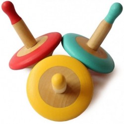 JTOGSE Set of 3 Pcs Wooden Spinning Tops (3 Years+) - Classic Spinning Activity Toy for Toddlers, Learn Curiosity & Fine Motor Skills