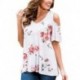 Women's Floral Print Cut Out Shoulder Short Sleeve T Shirt Blouse[sample]