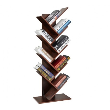   TUNMDC 9-Shelf Tree Bookshelf, Floor Standing Tree Bookcase in Living Room/Home/Office, Bookshelves Storage Rack for CDs/Movies/Books - Walnut Brown