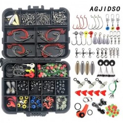 AGJIDSO 220 Pcs Fishing Tackle Kit, Fishing Terminal Tackle Set Included Fishing Hooks, Swivels, Connector, Weights, Fishing Space Bean, Luminous Gourds, Suitable for Freshwater & Saltwater Fishing