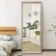 Zhangui Full Length Mirror Standing Hanging or Leaning Against Wall, Large Rectangle Bedroom Mirror Floor Mirror Dressing Mirror Wall-Mounted Mirror, Champagne Gold Solid Wood Plaster Frame