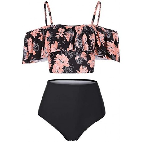 Zhuaguo High Waisted Flounce Bikini Set,Tummy Control Swimsuits for Women,Off Shoulder